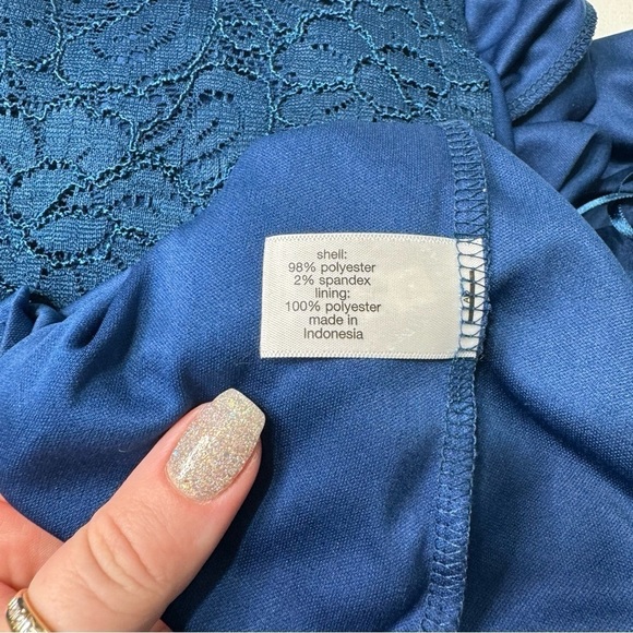 Lane Bryant Teal Blue Lace Overlay Midi A-Line Dress Size 26 - Picture 12 of 13
